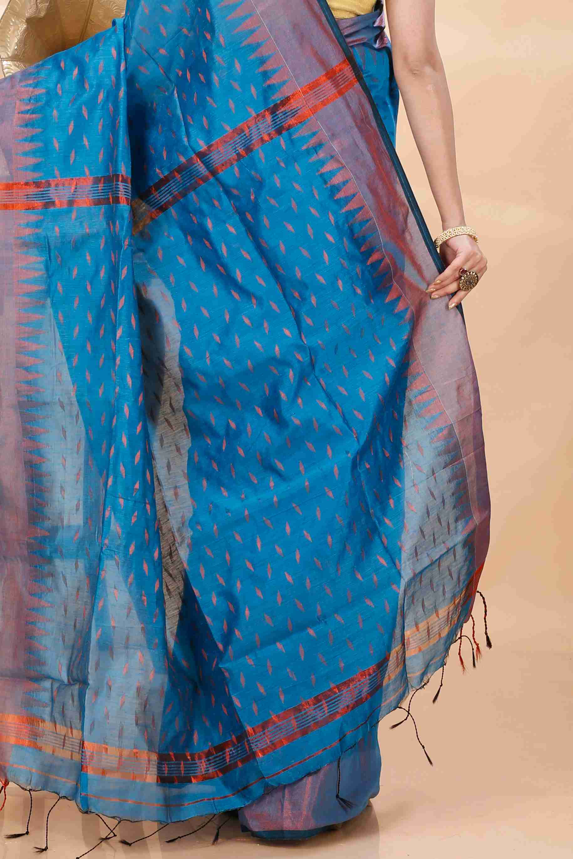 Bottle Green Blended Cotton Prisha Hand Loom Saree (1395)