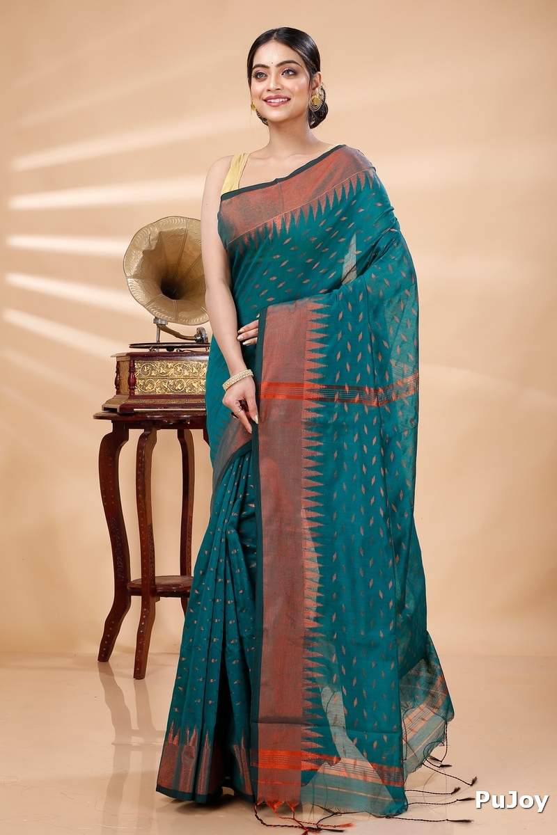 Dark Green Blended Cotton Prisha Hand Loom Saree (1396)