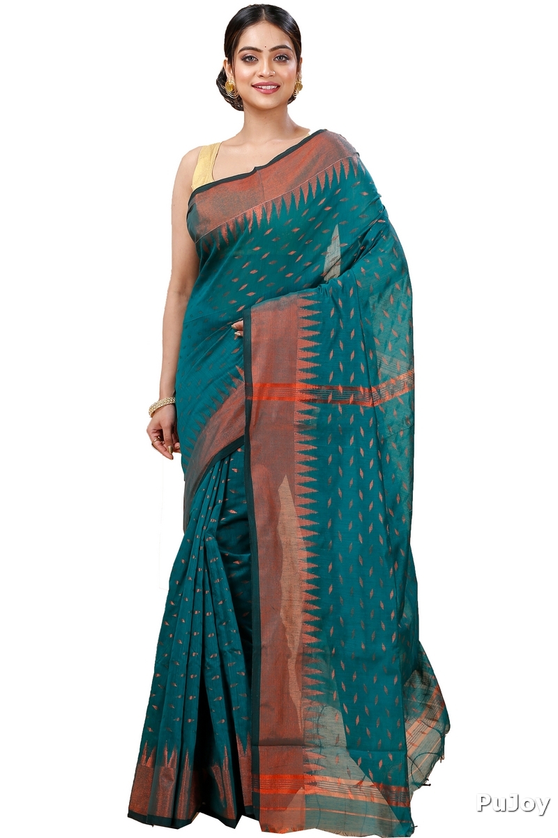 Dark Green Blended Cotton Prisha Hand Loom Saree (1396)