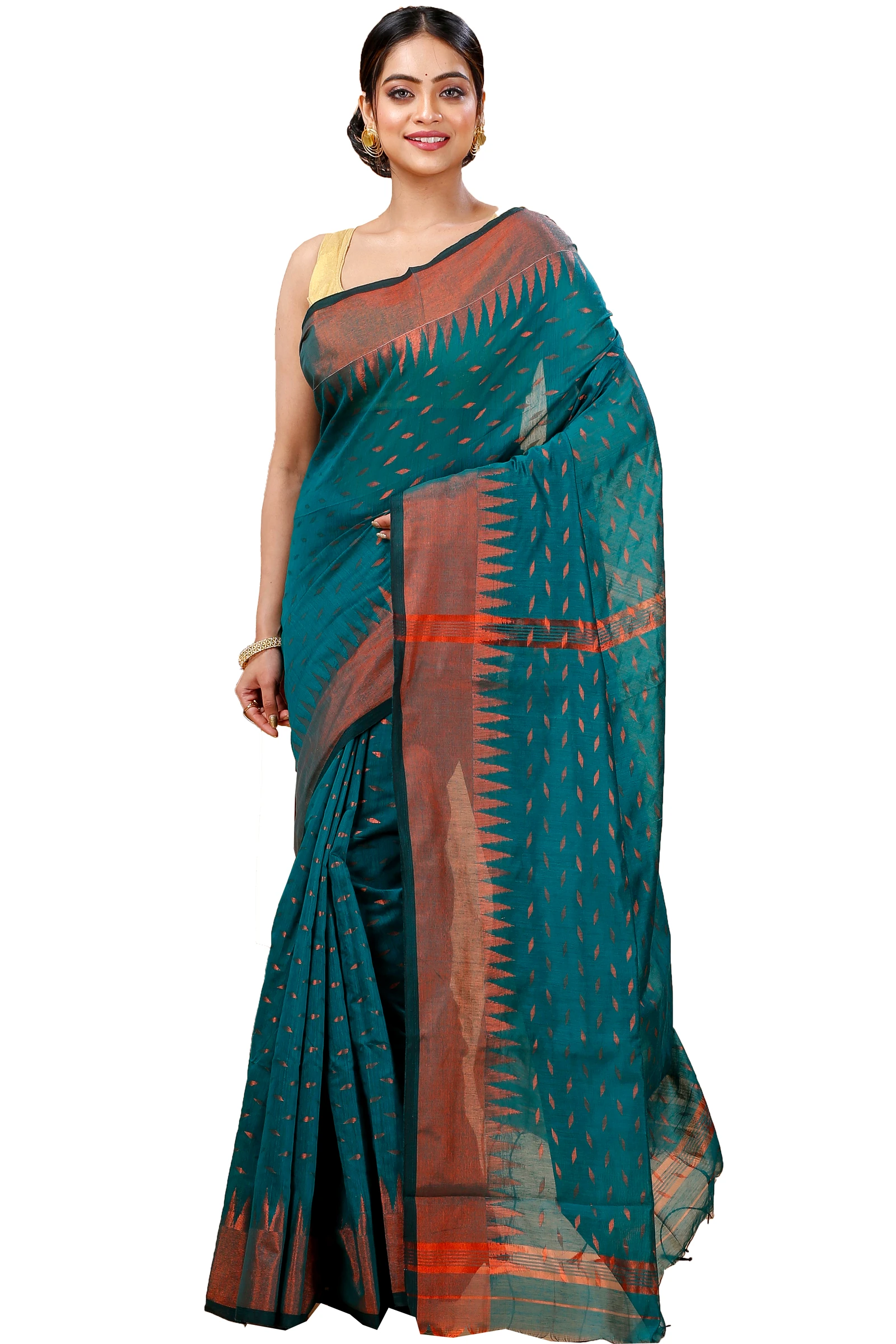 Dark Green Blended Cotton Prisha Hand Loom Saree (1396)
