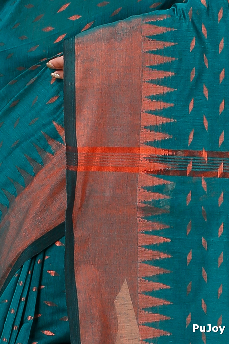 Dark Green Blended Cotton Prisha Hand Loom Saree (1396)