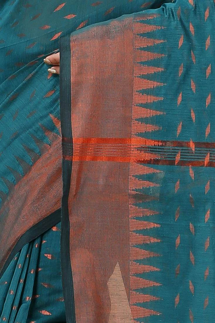Dark Green Blended Cotton Prisha Hand Loom Saree (1396)