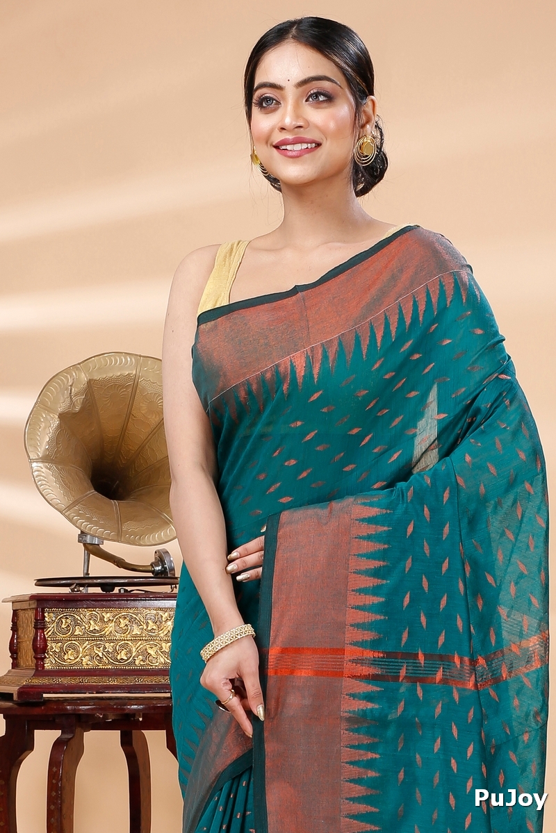 Dark Green Blended Cotton Prisha Hand Loom Saree (1396)