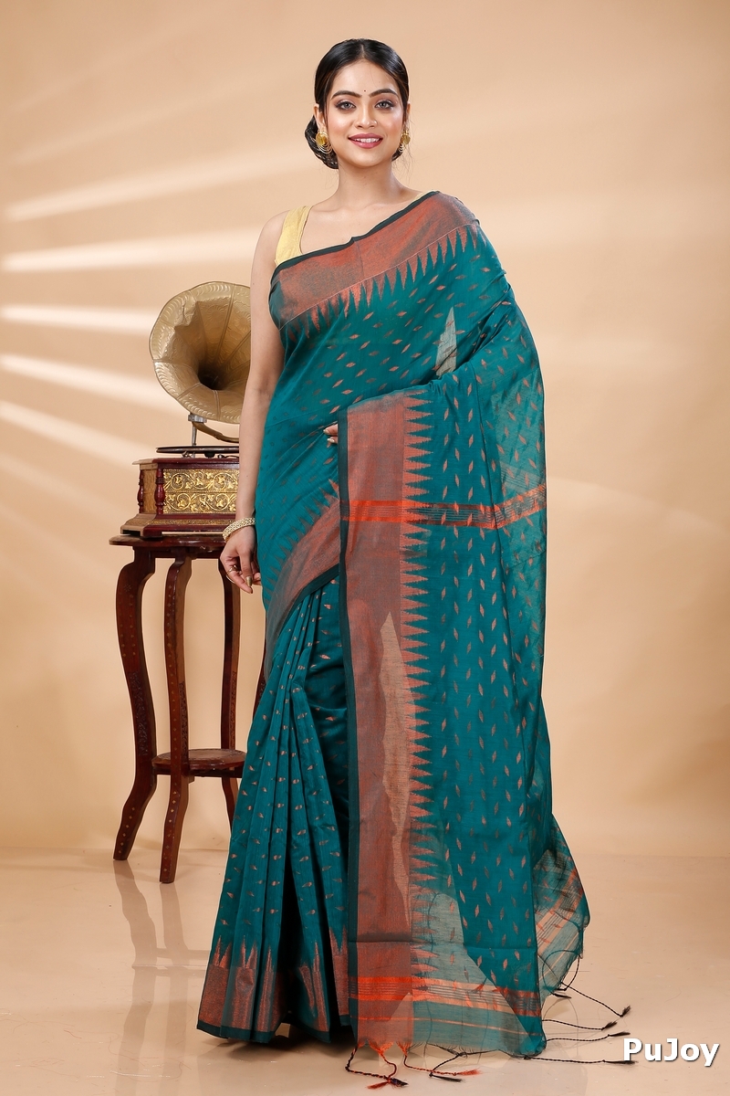 Dark Green Blended Cotton Prisha Hand Loom Saree (1396)