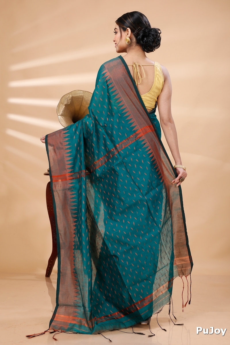 Dark Green Blended Cotton Prisha Hand Loom Saree (1396)