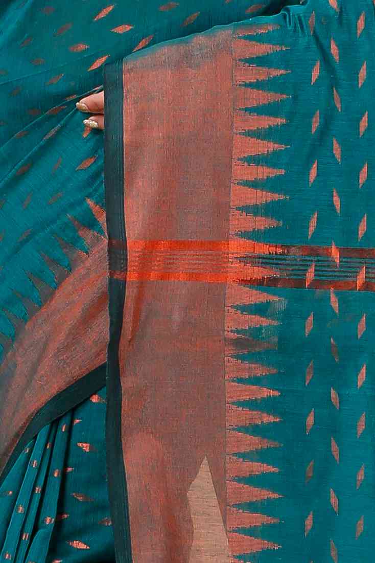 Dark Green Blended Cotton Prisha Hand Loom Saree (1396)