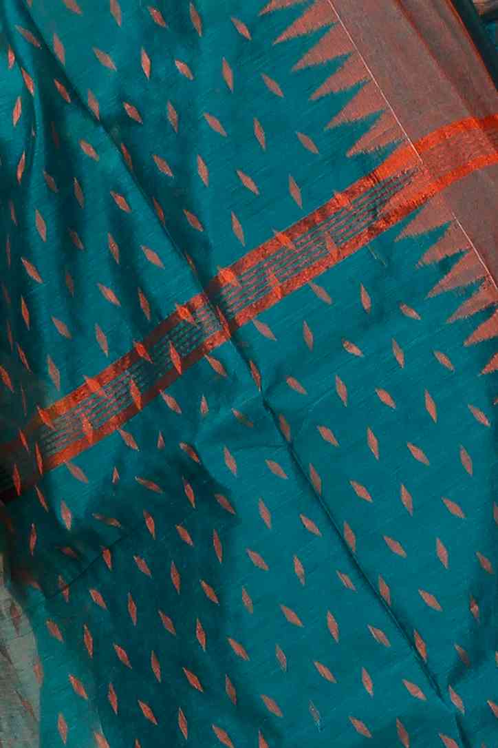 Dark Green Blended Cotton Prisha Hand Loom Saree (1396)