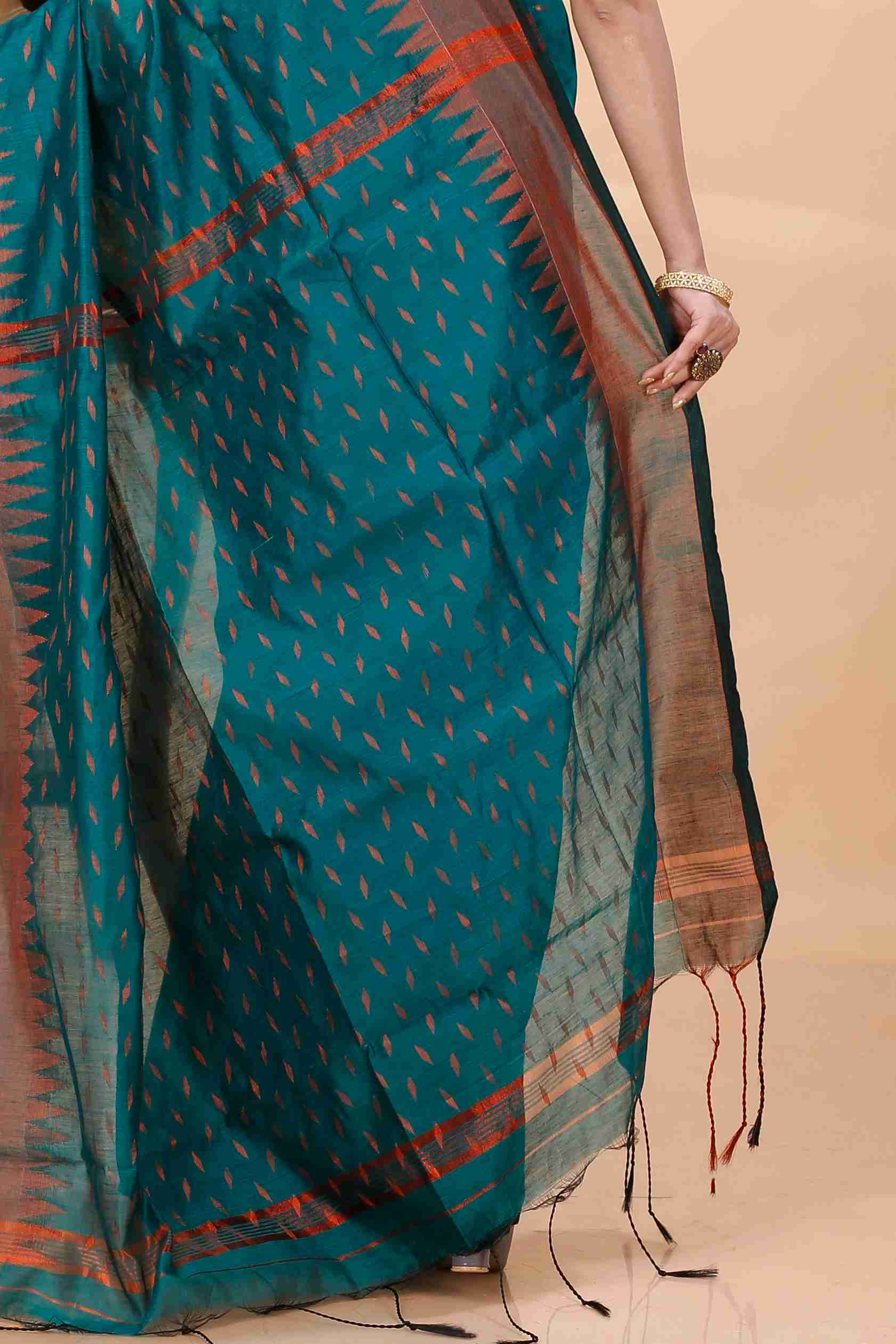 Dark Green Blended Cotton Prisha Hand Loom Saree (1396)