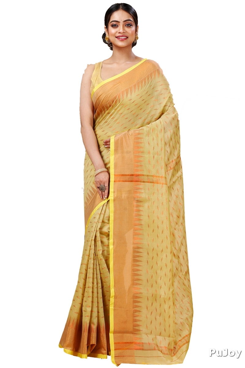 Yellow Blended Cotton Prisha Hand Loom Saree (1397)