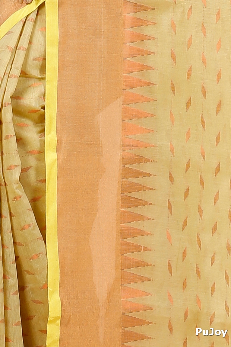 Yellow Blended Cotton Prisha Hand Loom Saree (1397)