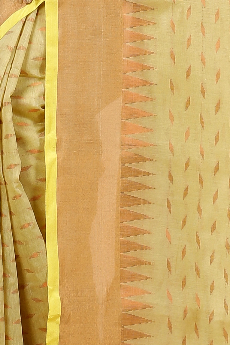 Yellow Blended Cotton Prisha Hand Loom Saree (1397)