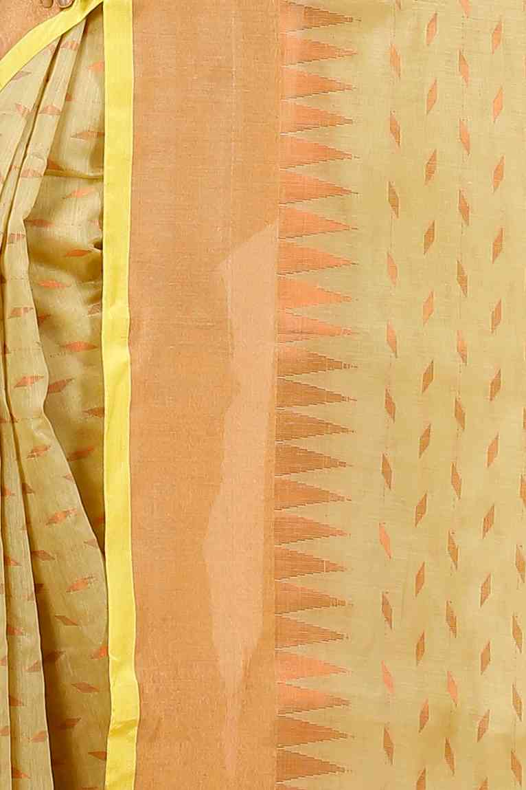 Yellow Blended Cotton Prisha Hand Loom Saree (1397)