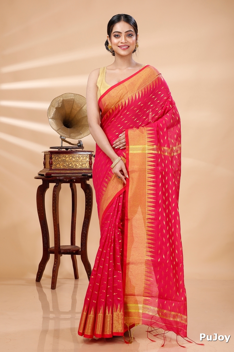 Red Blended Cotton Prisha Hand Loom Saree (1398)