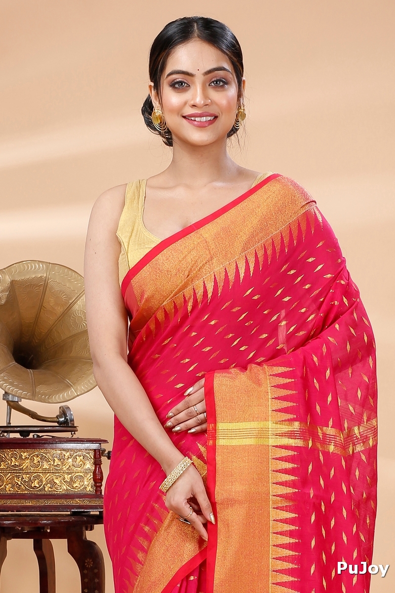 Red Blended Cotton Prisha Hand Loom Saree (1398)