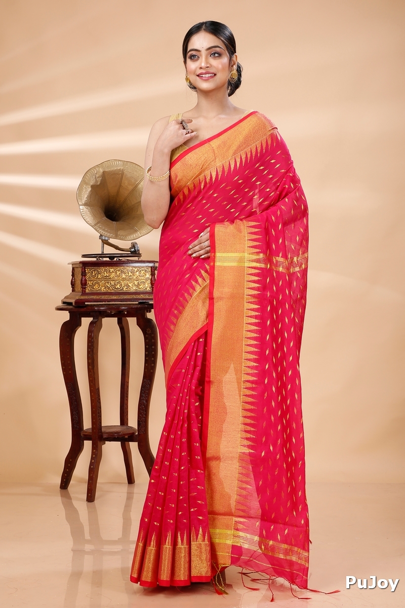 Red Blended Cotton Prisha Hand Loom Saree (1398)
