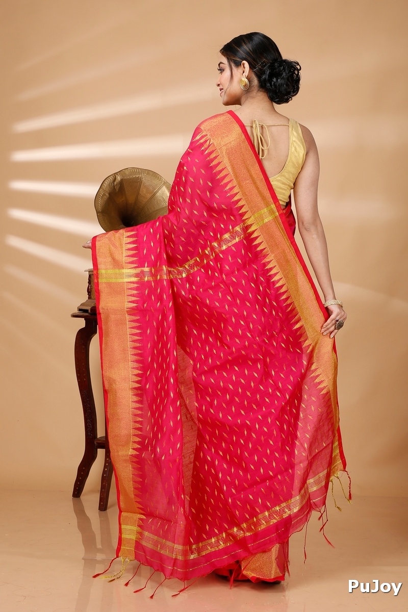 Red Blended Cotton Prisha Hand Loom Saree (1398)