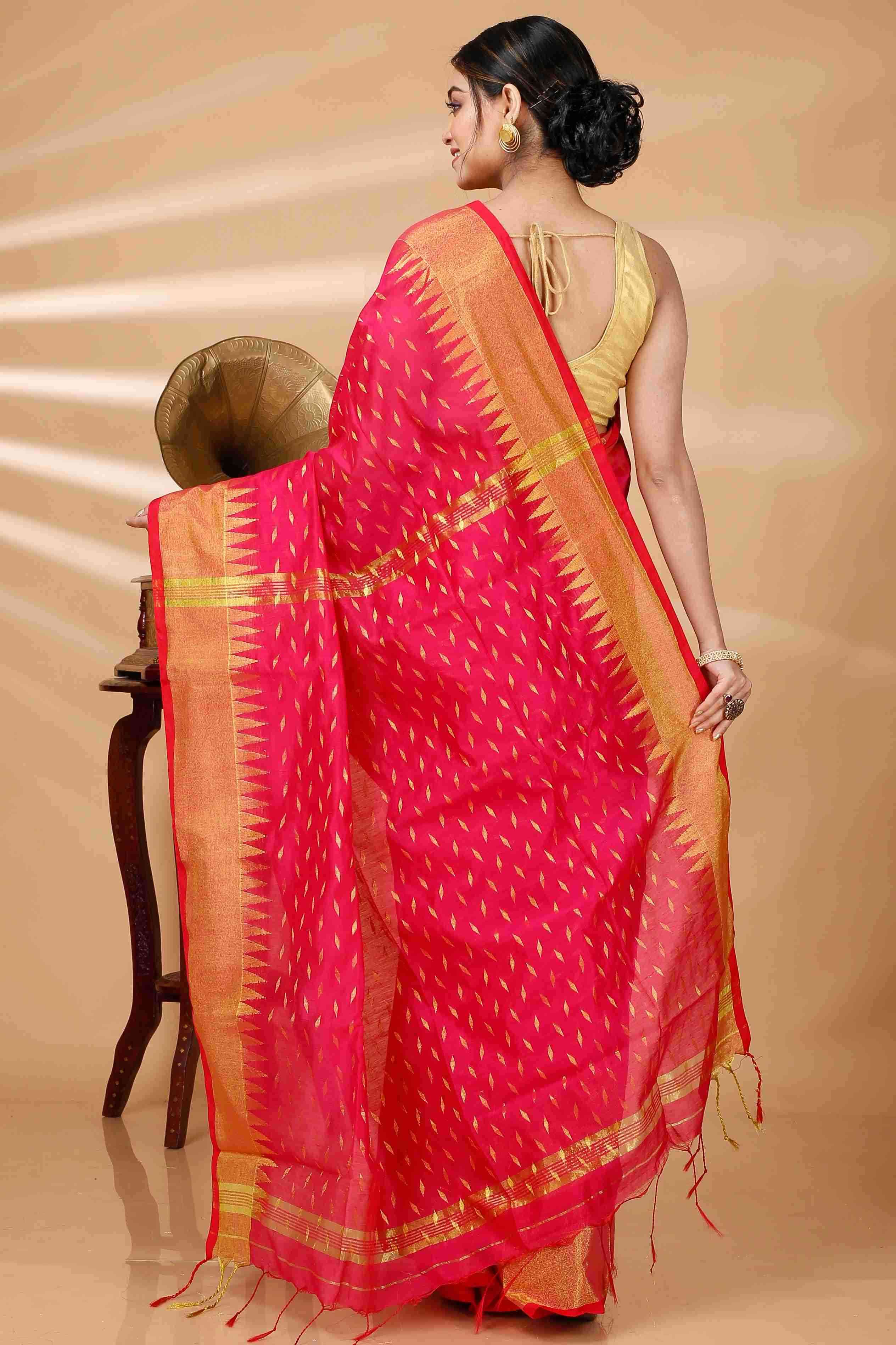 Red Blended Cotton Prisha Hand Loom Saree (1398)