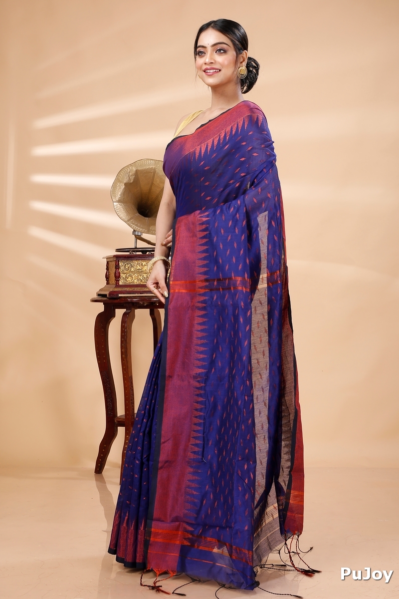 Naby Blue Blended Cotton Prisha Hand Loom Saree (1399)