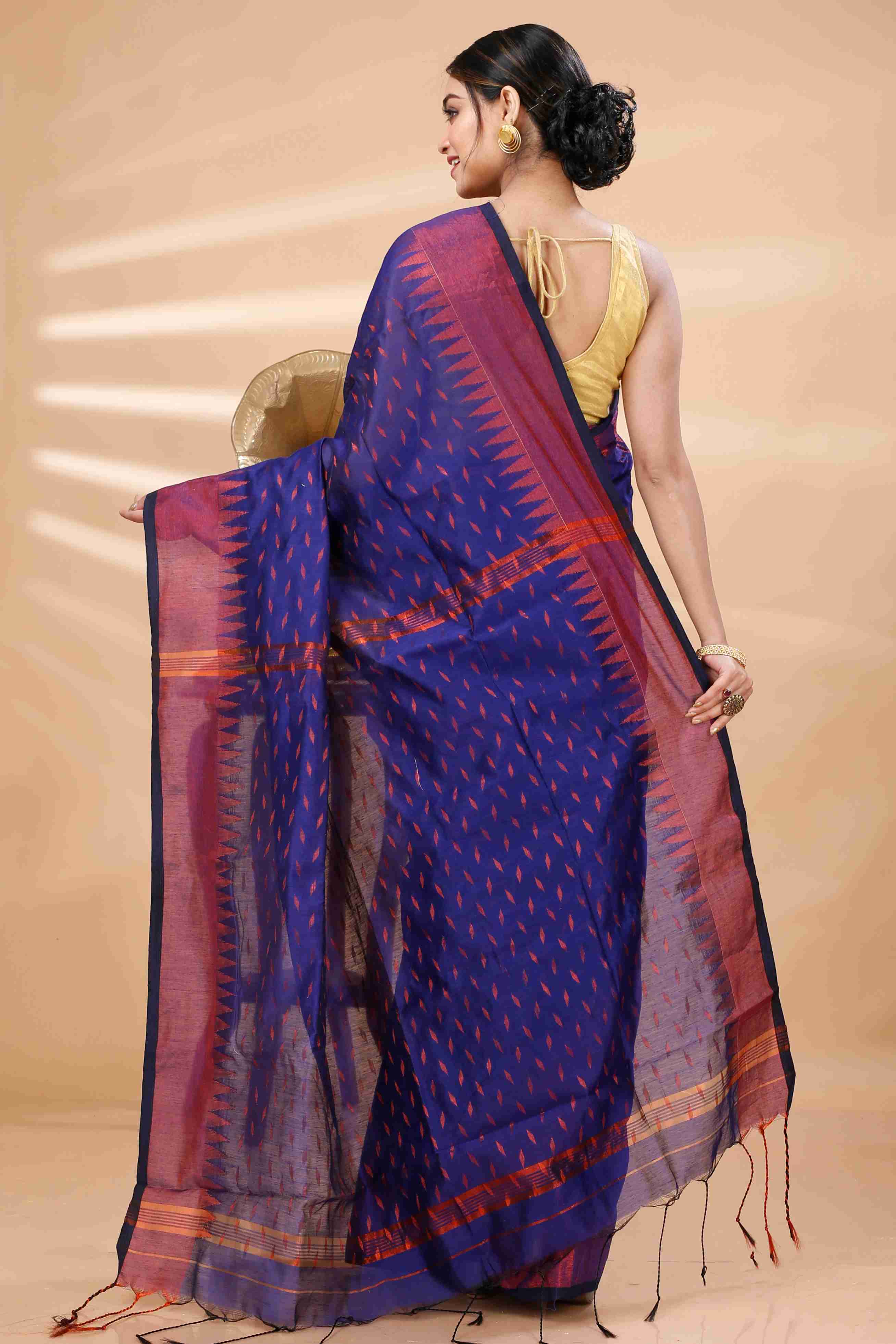 Naby Blue Blended Cotton Prisha Hand Loom Saree (1399)