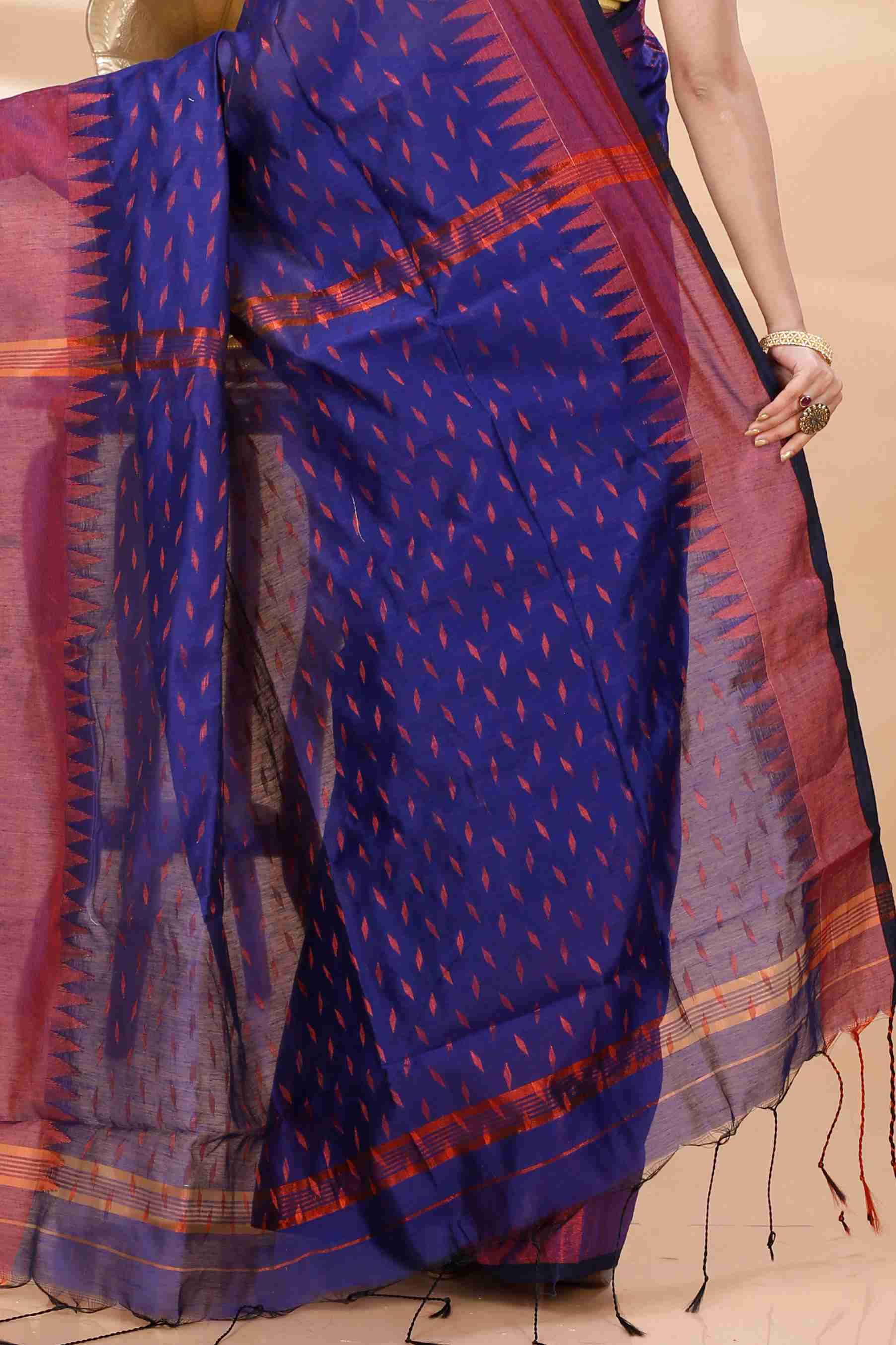 Naby Blue Blended Cotton Prisha Hand Loom Saree (1399)