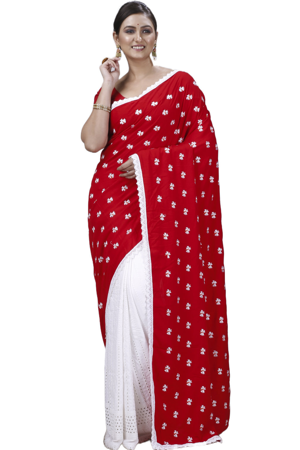 Red White Pure Cotton LalPori Hand Loom Saree (14)