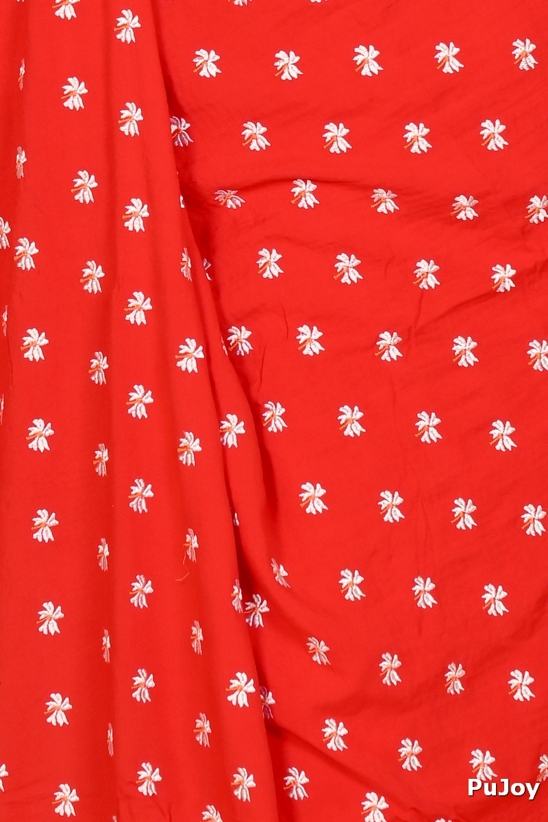 Red White Pure Cotton LalPori Hand Loom Saree (14)