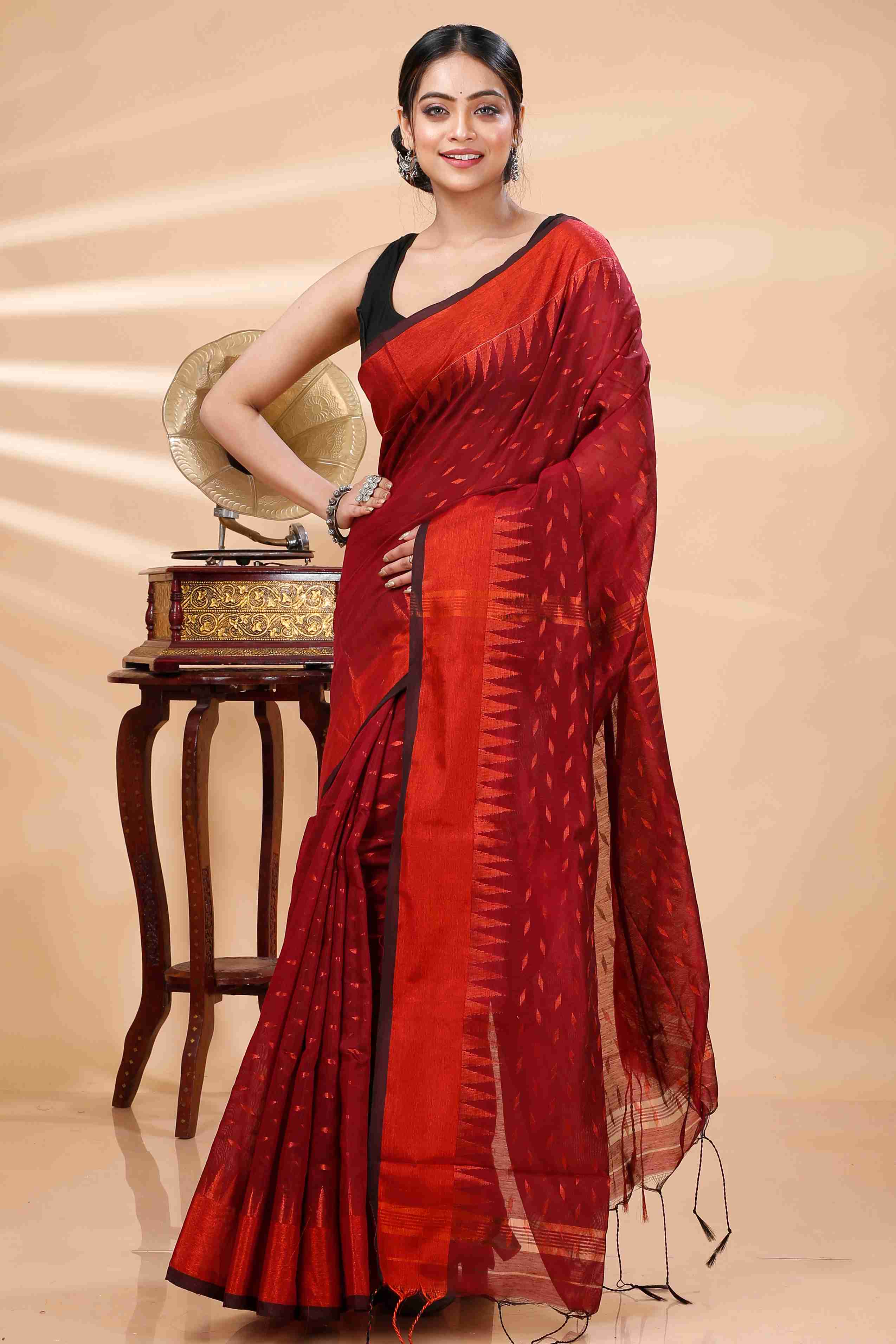 Brown Blended Cotton Prisha Hand Loom Saree (1400)