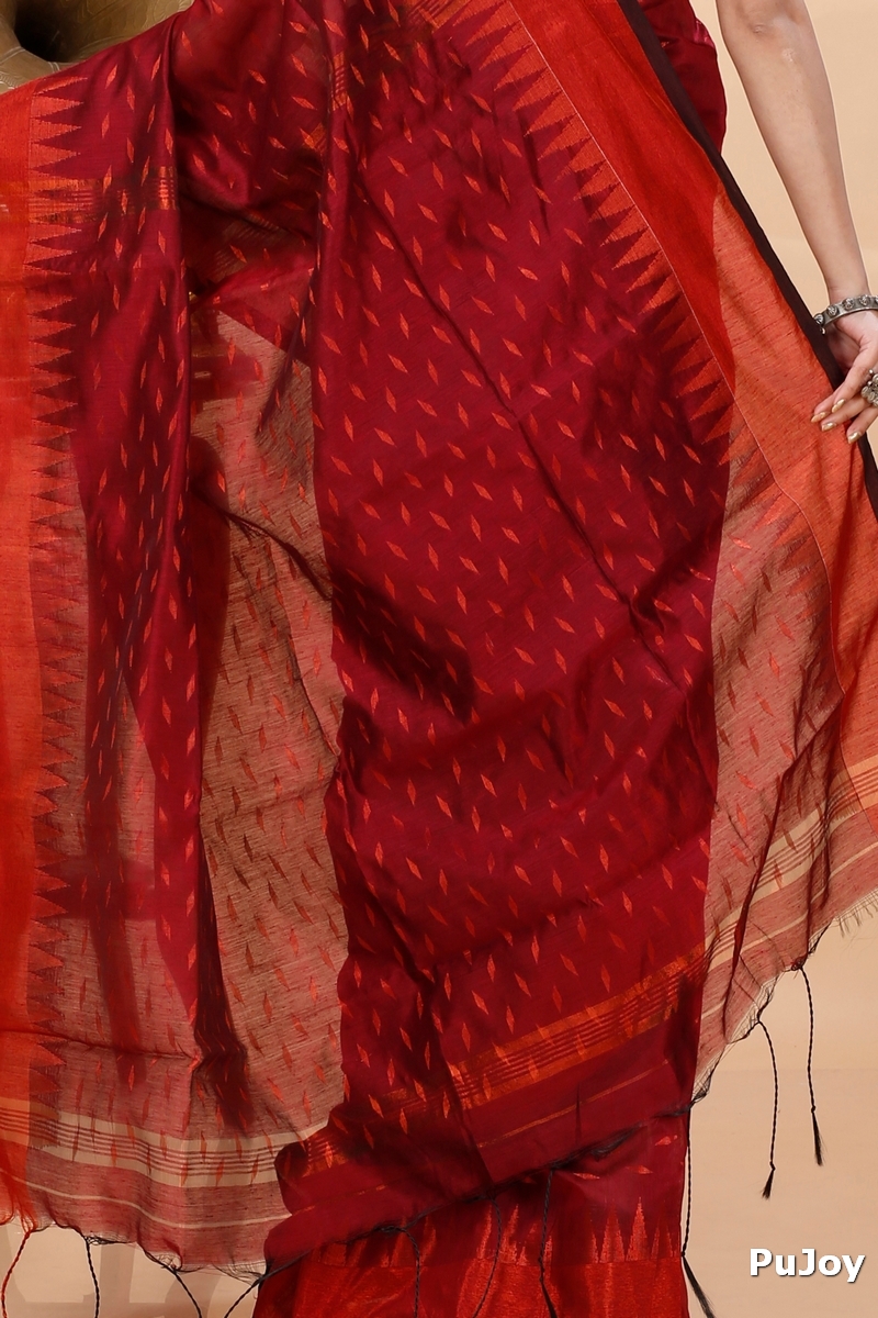 Brown Blended Cotton Prisha Hand Loom Saree (1400)