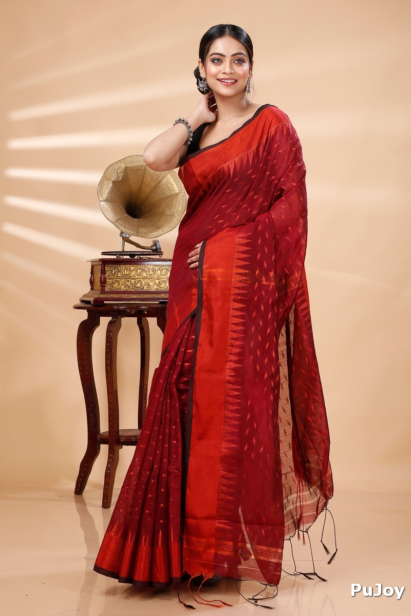 Brown Blended Cotton Prisha Hand Loom Saree (1400)