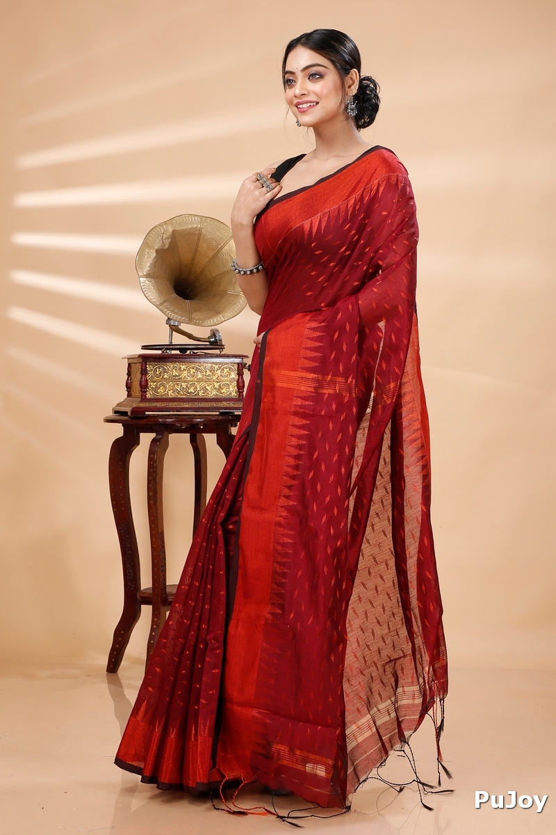 Brown Blended Cotton Prisha Hand Loom Saree (1400)