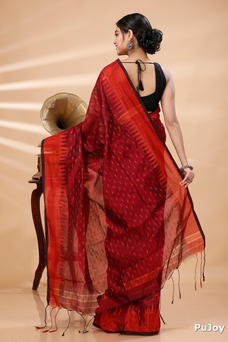 Brown Blended Cotton Prisha Hand Loom Saree (1400)