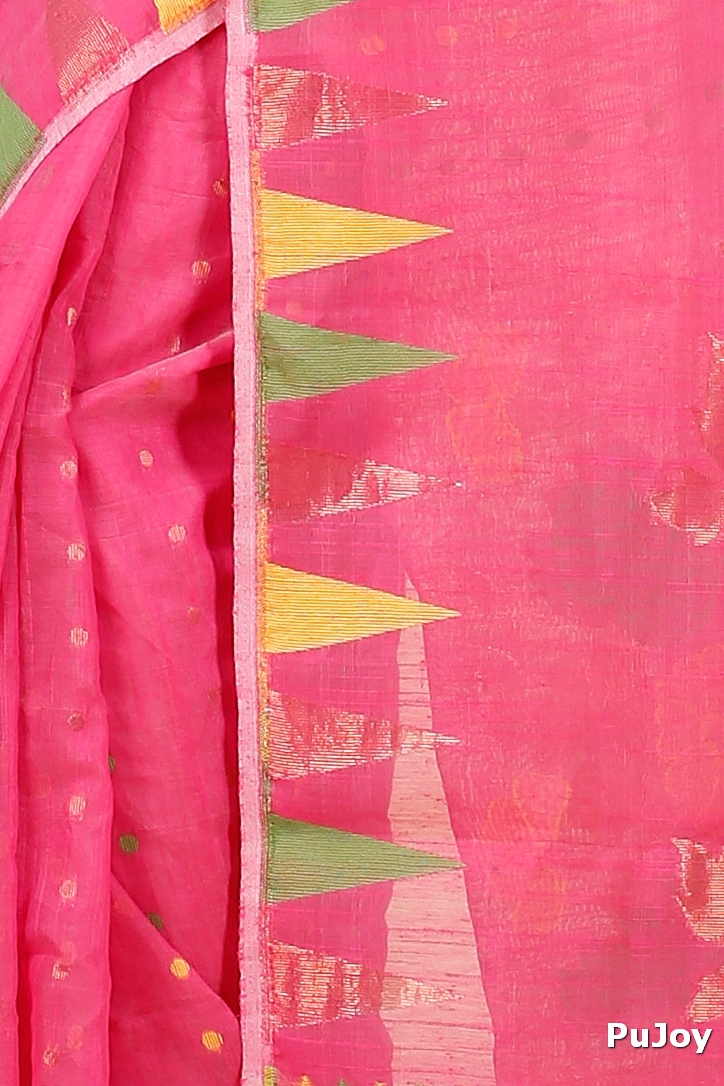 Pink Blended Cotton Pilu Hand Loom Saree (1401)