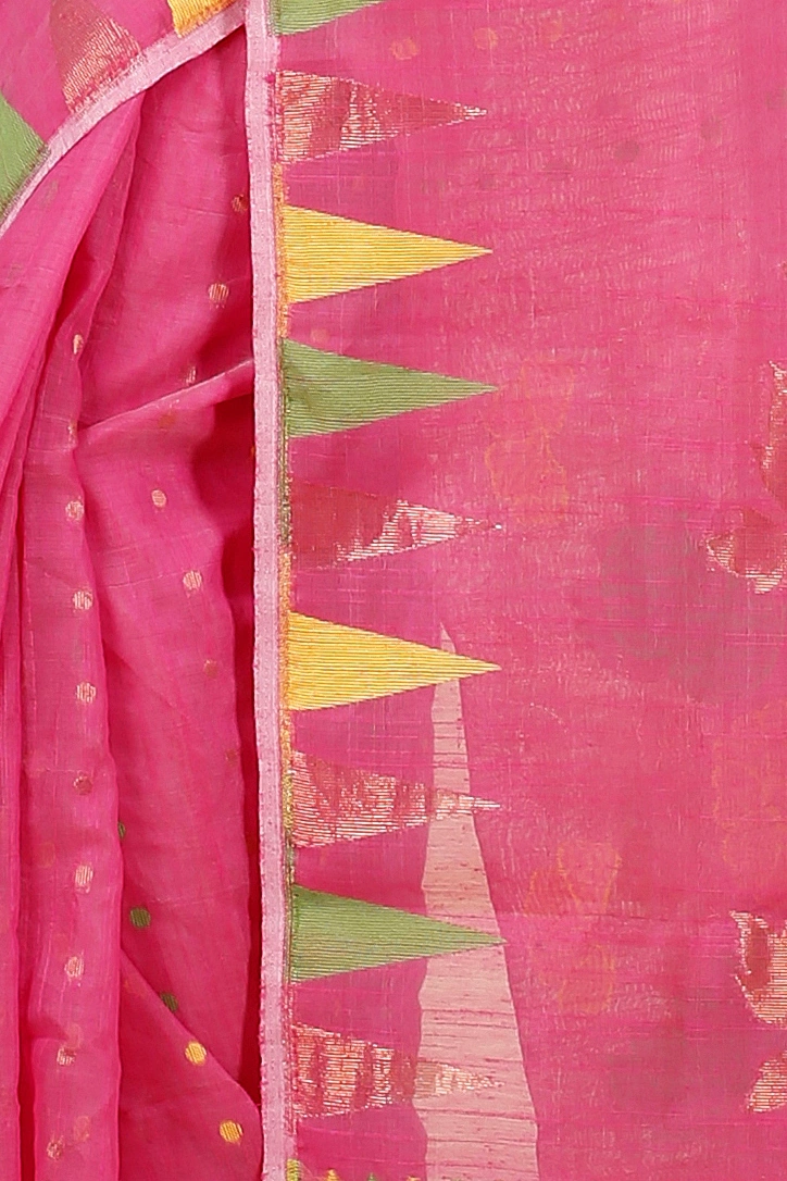 Pink Blended Cotton Pilu Hand Loom Saree (1401)
