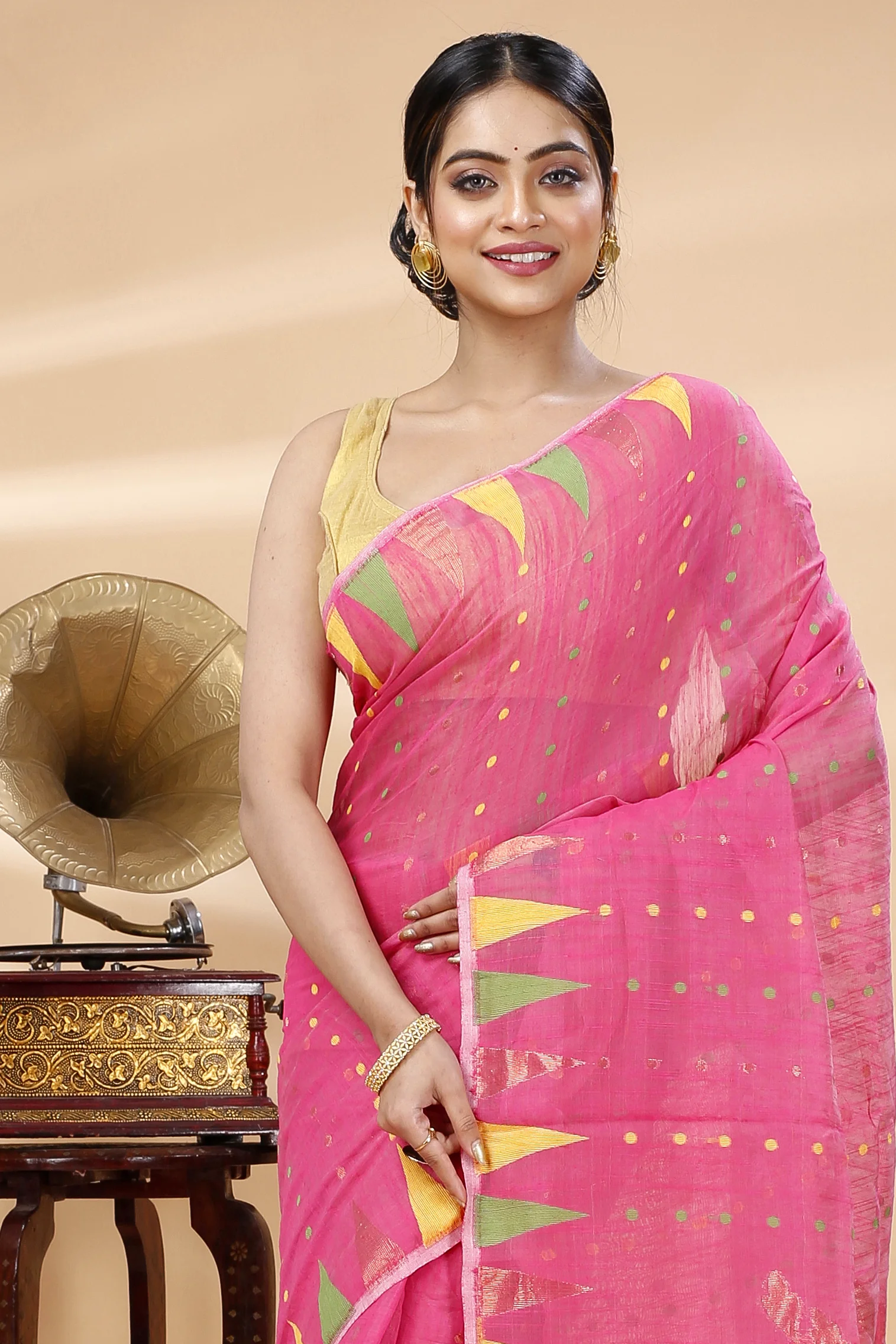 Pink Blended Cotton Pilu Hand Loom Saree (1401)