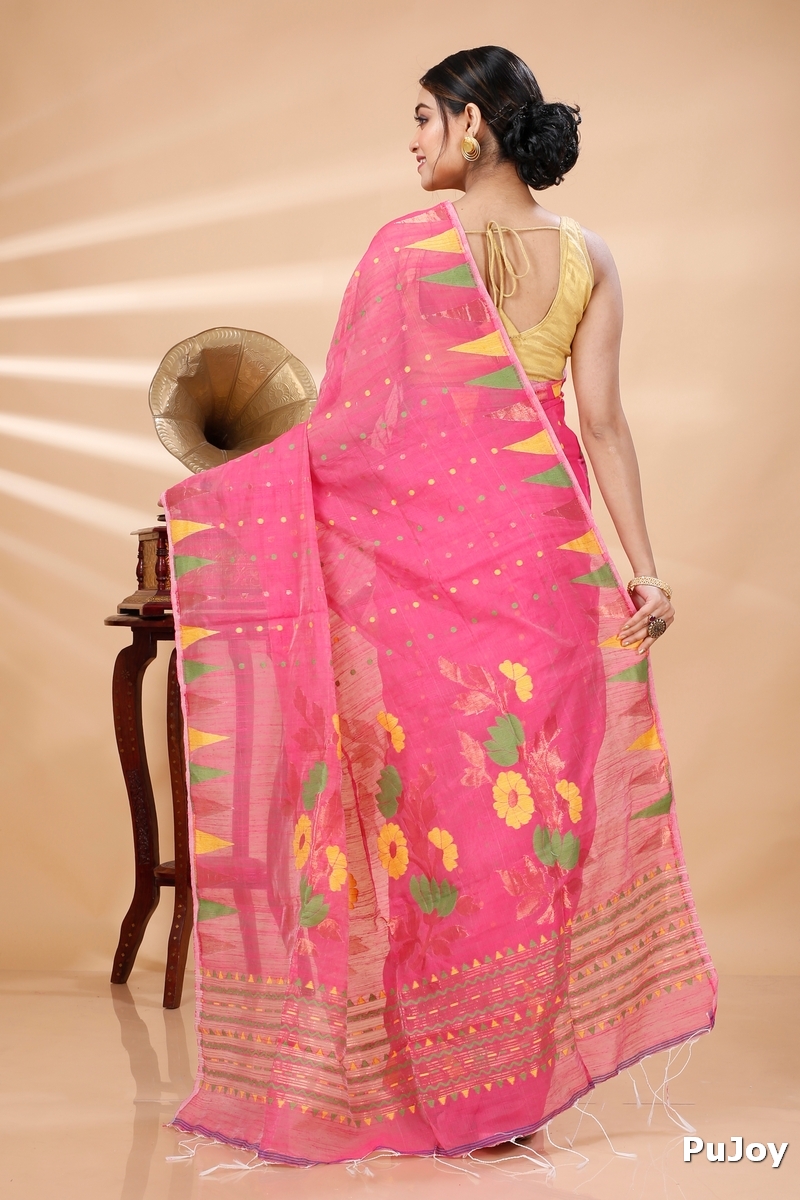 Pink Blended Cotton Pilu Hand Loom Saree (1401)
