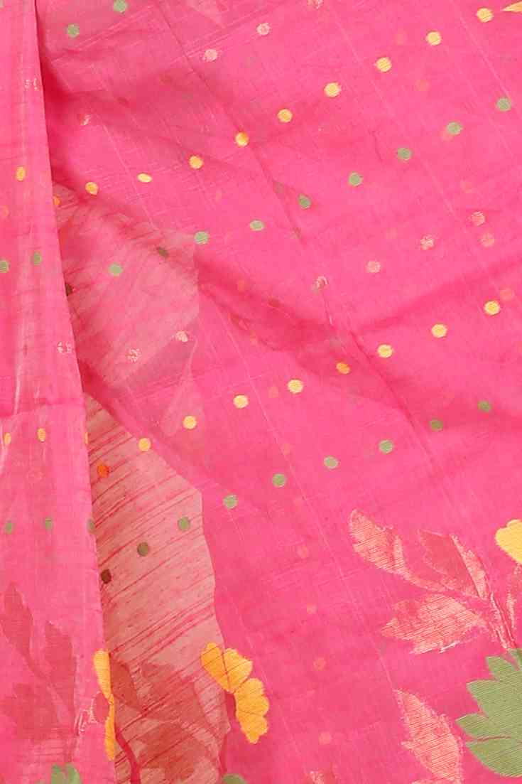 Pink Blended Cotton Pilu Hand Loom Saree (1401)