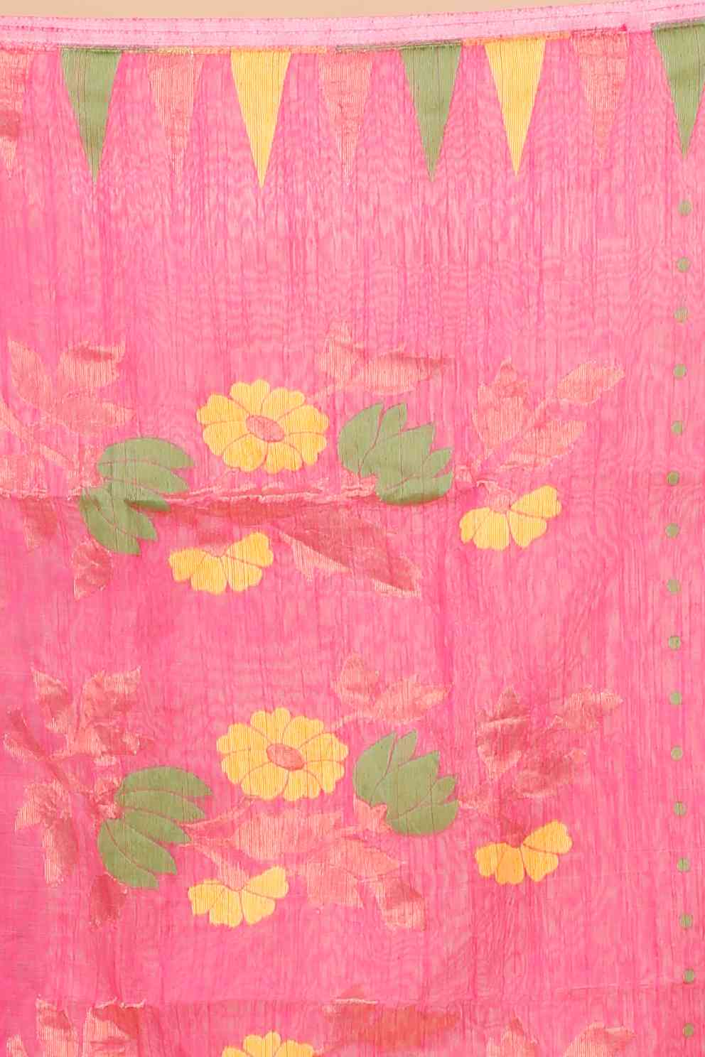 Pink Blended Cotton Pilu Hand Loom Saree (1401)