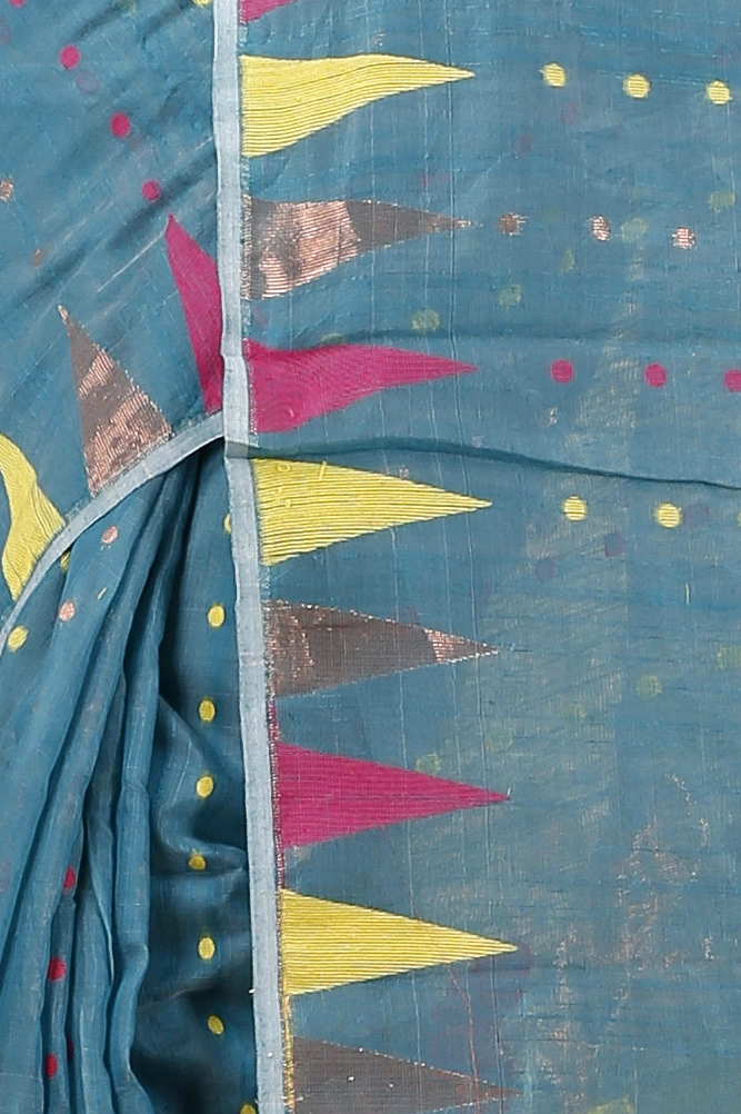 Dark Green Blended Cotton Pilu Hand Loom Saree (1402)