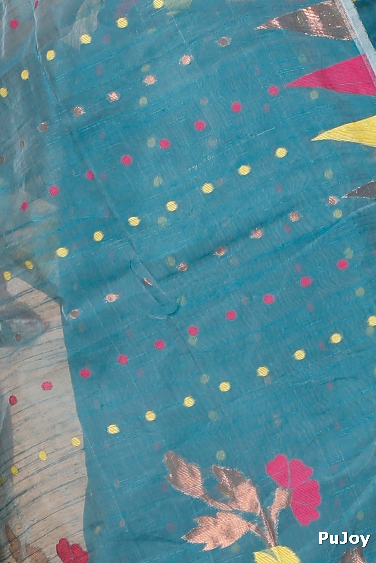 Dark Green Blended Cotton Pilu Hand Loom Saree (1402)