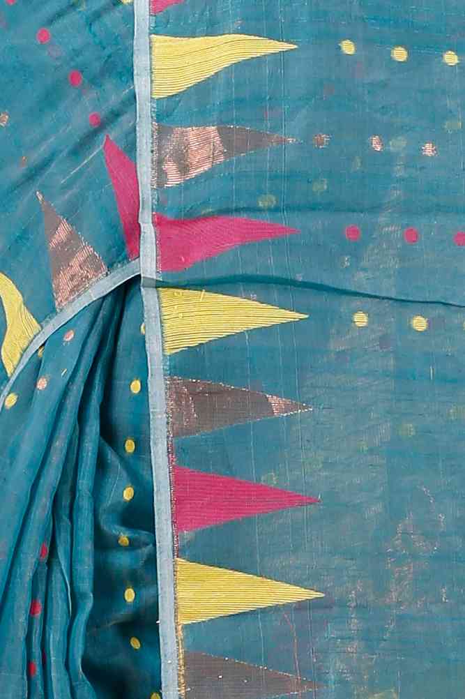 Dark Green Blended Cotton Pilu Hand Loom Saree (1402)