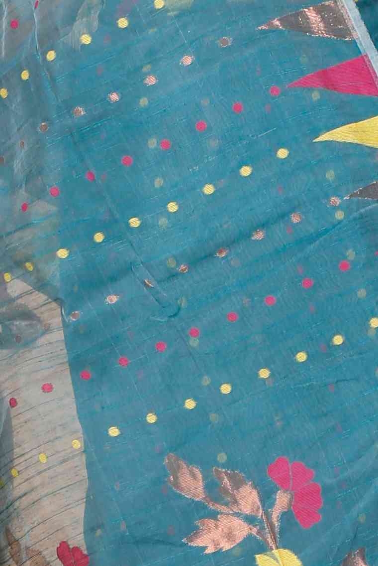 Dark Green Blended Cotton Pilu Hand Loom Saree (1402)