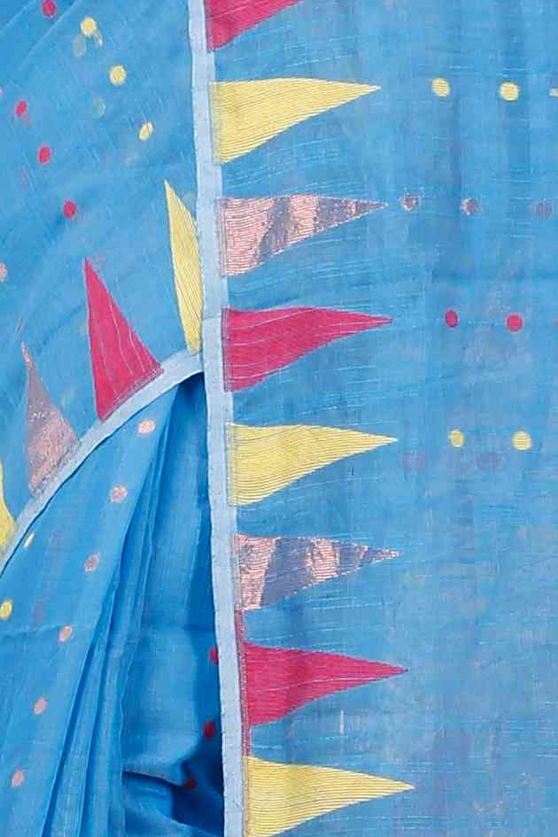 Sky Blue Blended Cotton Pilu Hand Loom Saree (1403)