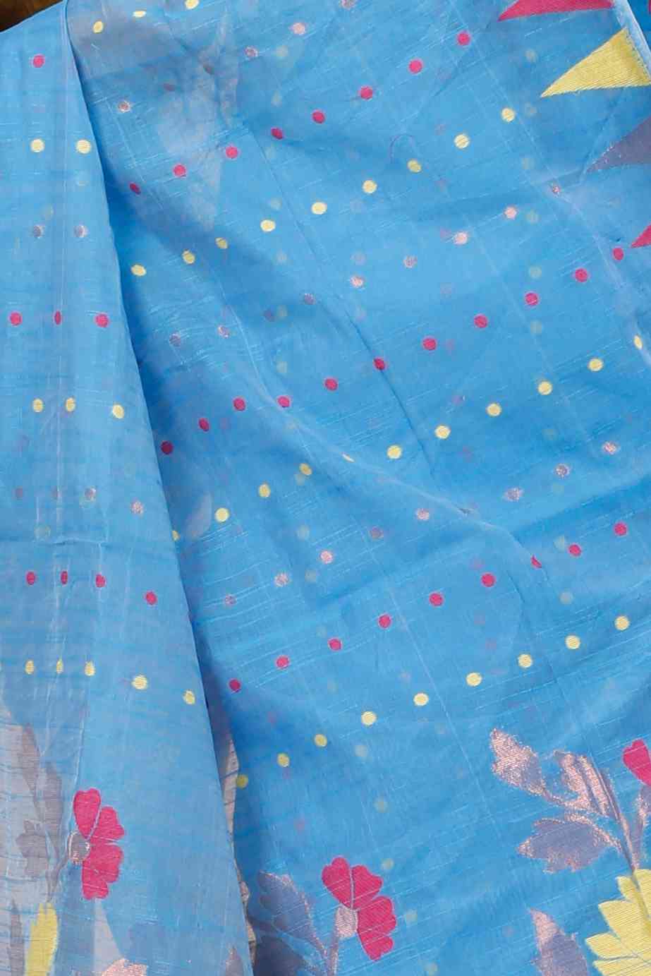 Sky Blue Blended Cotton Pilu Hand Loom Saree (1403)