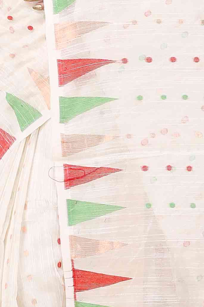 White Blended Cotton Pilu Hand Loom Saree (1404)