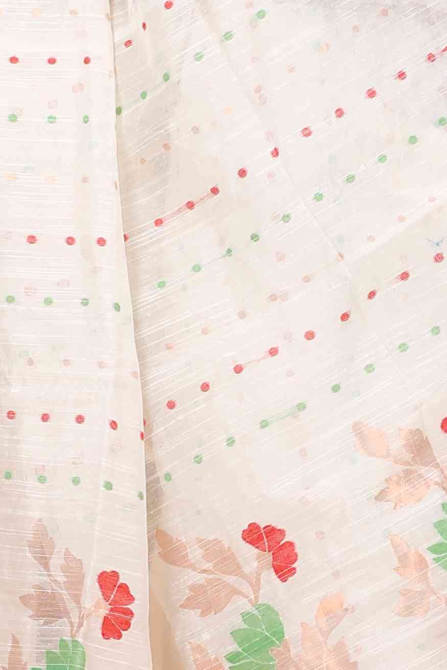 White Blended Cotton Pilu Hand Loom Saree (1404)