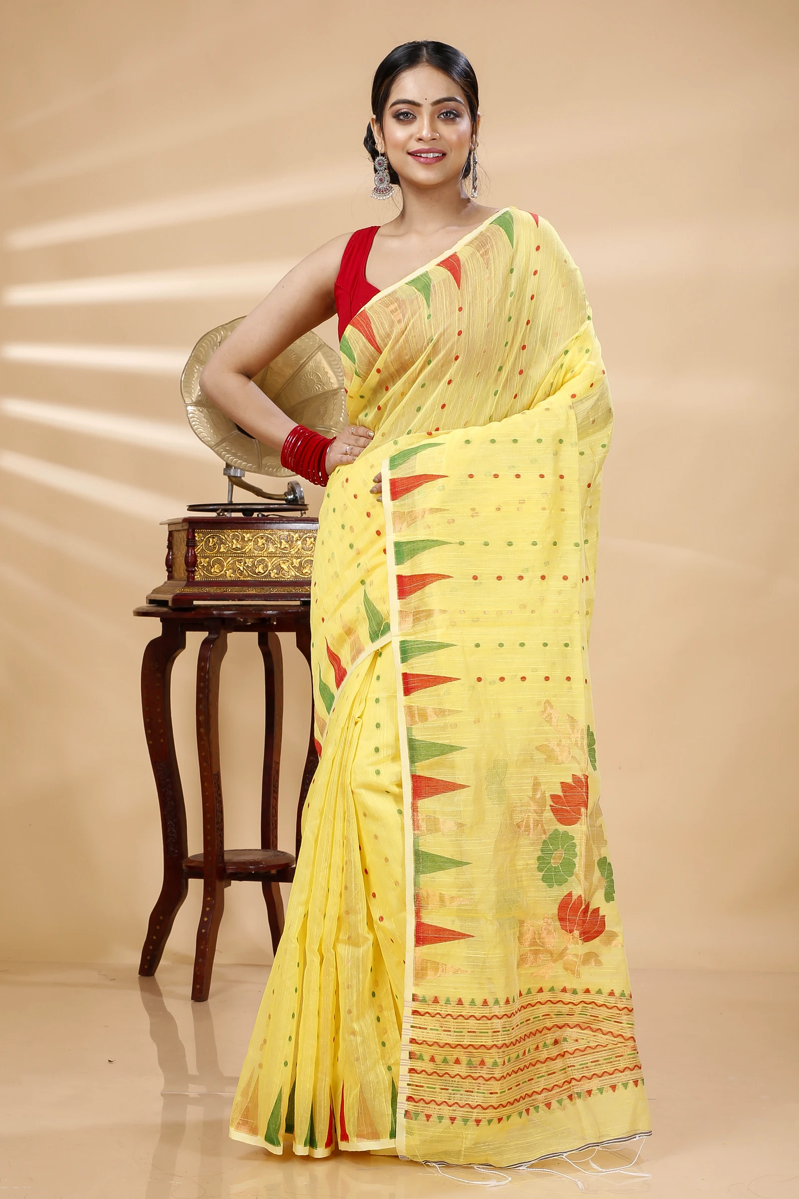 Yellow Blended Cotton Pilu Hand Loom Saree (1405)