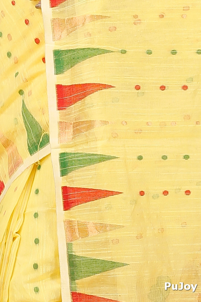 Yellow Blended Cotton Pilu Hand Loom Saree (1405)