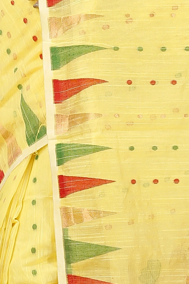 Yellow Blended Cotton Pilu Hand Loom Saree (1405)