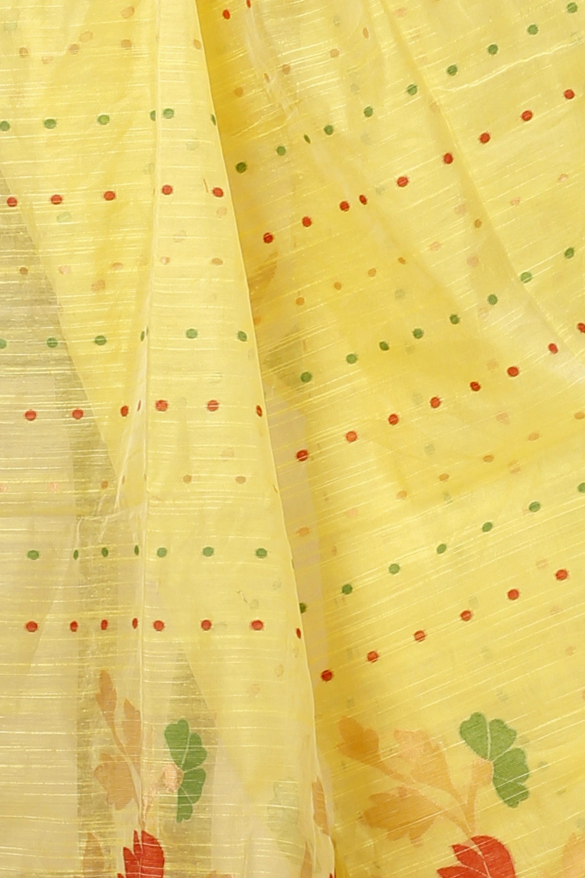 Yellow Blended Cotton Pilu Hand Loom Saree (1405)