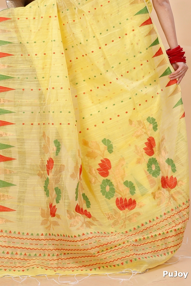 Yellow Blended Cotton Pilu Hand Loom Saree (1405)